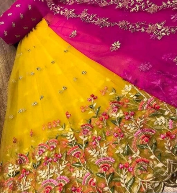 ALISHA Semi Stitched Silk Blouse Net Bottom Superior  Women Lehenga - Semi Stitiched, Yellow &Pink, Top Fabric: Silk Bottom & Dupatta Fabric:Net, Multipack :1